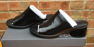 Ladies Ecco Open Toe Shoe / Sandal Patent Black Block Heel UK 5.5 New In A Box - Picture 1 of 11