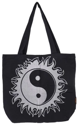Hochwertige Boho Canvas Shopper Tasche, Yin Yang Yoga Schulterbeutel - schwarz/ - Bild 1 von 4