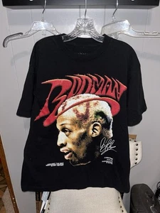 Vintage Dennis Rodman T shirt Size Medium Black 100% Cotton NBA Basketball - Picture 1 of 4