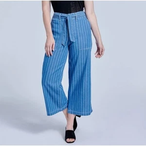 Seven 7 Womens Jeans Blue 10/34  Cropped Wide Leg Striped  Pocket Casual No Belt - Picture 1 of 12