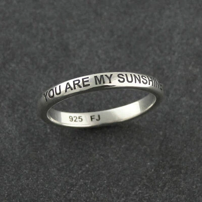 You Are My Sunshine Engraved Ring - 925 Sterling Silver - Stackable Band Song - Image 1 of 4