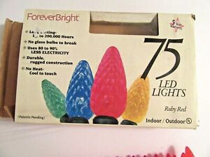 Forever Bright Christmas Faceted C-6 75 LED Lights Ruby Red NOS Tested 