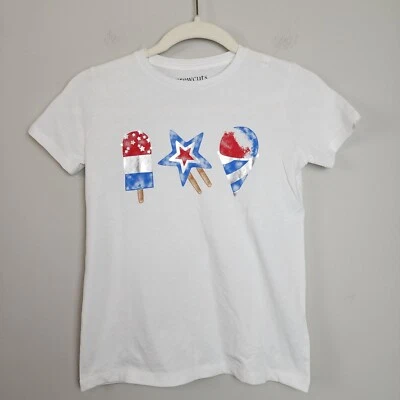 Crewcuts Factory sz 12 girls white T shirt Ice cream red white blue - Image 1 of 4