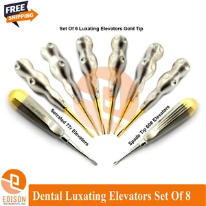 Dental Luxating Elevators Oral Root Extracting Coupland Spade Serrated Set Of 8 - Picture 1 of 4
