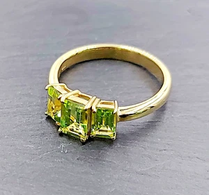 Peridot 18k Gold Vermeil on 925 Sterling Silver Three Stone Ring Size 5 to 12 US - Picture 1 of 13