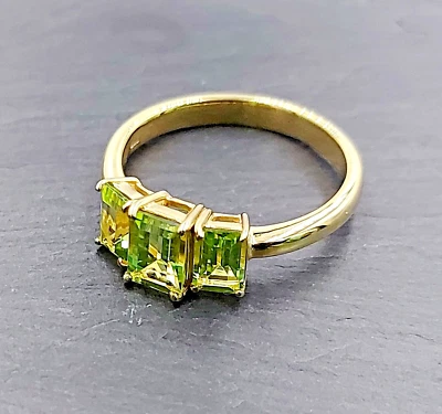 Peridot 18k Gold Vermeil on 925 Sterling Silver Three Stone Ring Size 5 to 12 US - Image 1 of 4