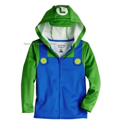 Luigi Super Mario Boys Hoodie Jacket Costume Size 4 - 12 Cosplay Zips Sweatshirt - Image 1 of 2