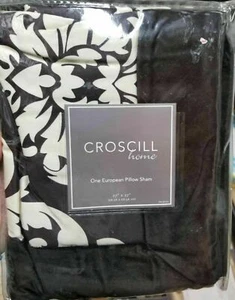 CROSCILL TIVOLI VELVET BROWN CREAM FLORENTINE (PAIR) EURO PILLOW SHAMS 26" - Picture 1 of 7