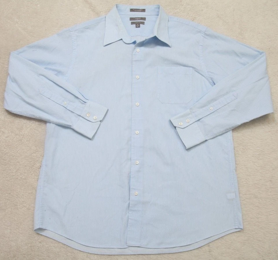 Camisa de Vestir Apt.9 XL Rayas 17.5-18 36 Bolsillo Abotonado Manga Larga Azul 1-786 Foto 1 de 4