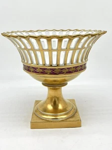 Bidasoa Reticulated Open Basket On Stand Compote Porcelain W/ Gold - Picture 1 of 9