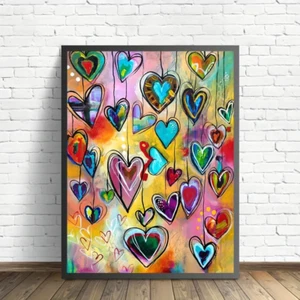 Graffiti Love Art Colorful Love Hearts Canvas Art Print Black Frame 40cm x 30cm - Picture 1 of 9