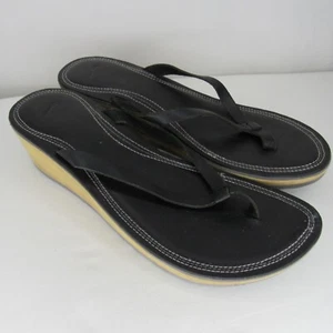 Nike Black Leather Wedge Flip Flop Sandal Women's 11 - Picture 1 of 7
