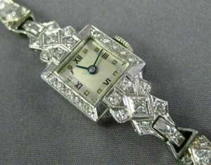 ANTIQUE LARGE ART DECO 3.01CT OLD MINE DIAMOND PLATINUM 3D FILIGREE WATCH #26386 - Picture 1 of 12
