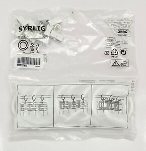 Pack of 10 Ikea Syrlig Curtain Ring w/Clip & Hook Curtain Hardware White 1 1/2"