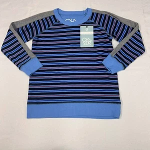 Chaser Striped Long Sleeve Sweater Recycled Polyester Blend Size 6 Blue Vista - Picture 1 of 6