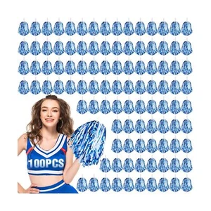 100Pcs Metallic Cheerleading Pom Poms with Baton Handle Cheerleader Pompom Fo... - Picture 1 of 6