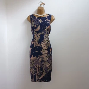 Hobbs Dress UK 10 Worn Once Navy Gold Pencil Occasion Wedding Mother Of Bride - Picture 1 of 14