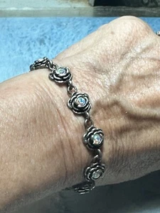 Vintage Premier Design AB Rhinestone Flower Silver Tone Bracelet - Picture 1 of 8
