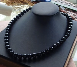 1 Pc Black Agate JADE Round Circle Bead Beads 10mm Necklace 20 inches 324051 - Picture 1 of 7