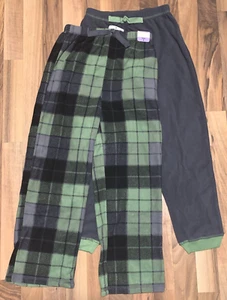 St. Eve Boys (Sz 8) 2pk Sleep Pant Microfleece Plaid/Solid Pajama Bottoms, Green - Picture 1 of 10