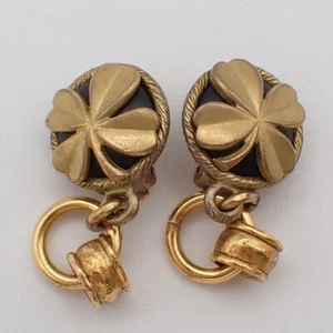 CHANEL CC Logo Clover Earrings Clip-On 94 P Gold-Plated Vintage France 64EF225 - Picture 1 of 10