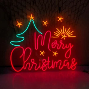Large LED Merry Christmas Neon Light Sign Dimmable Beer Bar Pub Store Wall Decor - Picture 1 of 5