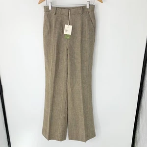 Lilysilk Women Dress Pants Brown Plaid Straight Wide Leg Wool Linen Silk Sz 4 - Picture 1 of 14