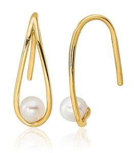 14K Solid Yellow Gold Freshwater Cultured Pearl Teardrop Dangle Earrings - Picture 1 of 11