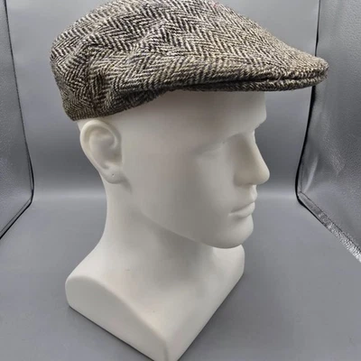 Винтажная шерстяная плоская шапка 1970-х Harris Tweed сделано в Шотландии в елочку (США 7 1/8) - Изображение 1 из 4