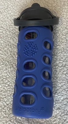 lifefactory glass water bottle 16oz With Silicone Rubber Sleeve Blue - Image 1 of 4