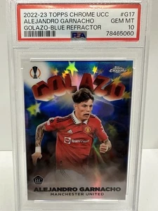 2022-23 Topps Chrome UEFA Alejandro Garnacho Rookie Golazo Blue 81/150 PSA 10 - Picture 1 of 6