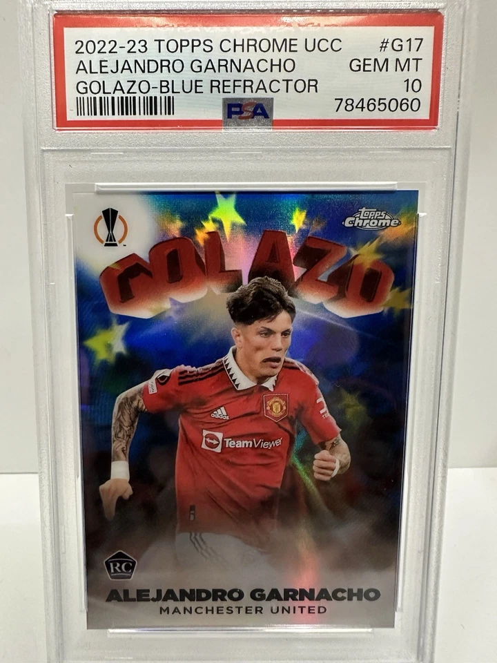 2022-23 Topps Chrome UEFA Alejandro Garnacho Rookie Golazo Blue 81/150 PSA 10 - Image 1 of 4