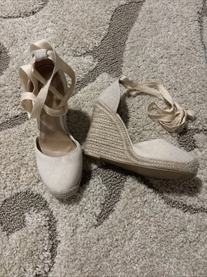 Женские сандалии J Crew 7,5 бежевые эспадрильи на танкетке на шнуровке каблуки сделано в Испании обувь - Изображение 1 из 4