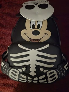Disney + Loungefly - Mickey Mouse Glow in the Dark Skeleton Mini Backpack - Picture 1 of 5