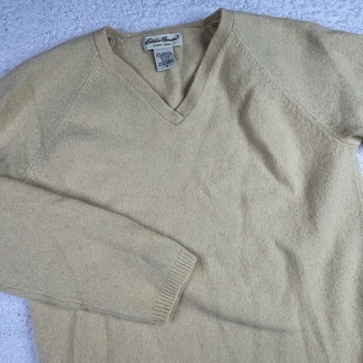 Suéter DE COLECCIÓN Eddie Bauer Mujer Medio Amarillo Lana Conejo Seda Cuello en V Pullover Foto 1 de 4