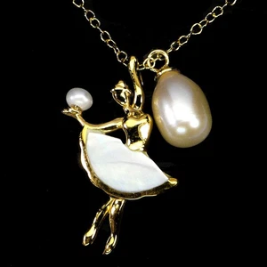 925 Sterling Silver Necklace Drop Pearl 8x6mm Mother Of Pearl Lady Gemstone 18in - Picture 1 of 13