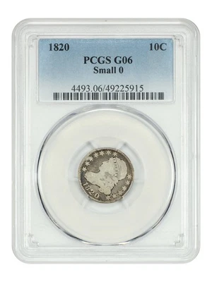 1820 10C PCGS хорошее состояние 06 (маленький 0) - десятицентовик с крышкой - Изображение 1 из 4
