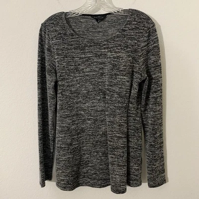 Blusa para mujer Club Monaco M negra gris ceñida delantera manga larga  Foto 1 de 3