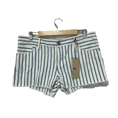 Levi's 全新带标签 15 / 32 短裤切断原始下摆白色蓝色条纹牛仔裤青少年新品 — 第 1/4 张图片