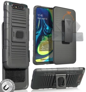 Noir Robuste Prise Étui avec Support + Ceinture de pour Samsung Galaxy A80 - Photo 1 sur 10