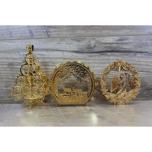 Danbury Set di 3 ornamenti ricordo natalizio filigrana ottone placcato oro zecca - Foto 1 di 18