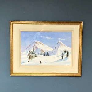 James Greig Ski Scene Watercolor "The Breithorn-winter" - Picture 1 of 10