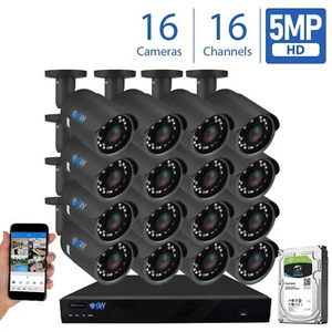 16 Channel 4K NVR (16) 5MP Waterproof IP Security PoE Bullet Camera System 4TB - Picture 1 of 11