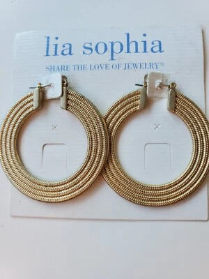 Pendientes de aro Lia Sophia Nottingham satinado dorado 1,75" nuevos con etiquetas. 299 Foto 1 de 2