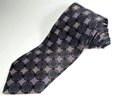 GIORGIO BRUTINI 100% Seda Geométrico Cuadros Círculos Carbón 3 3/4" 60" Foto 1 de 4