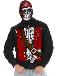 Pirate Skull Hoodie Caribbean Ghost Fancy Dress Up Halloween Costume Accessory - Picture 1 of 10