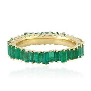 2.34ct Baguette Emerald Band Ring Prong Set 18k Yellow Gold - Picture 1 of 5