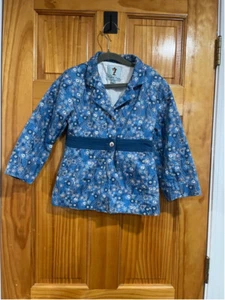 Little Girl Papo d'anjo Blue Button Floral Jacket - Picture 1 of 3