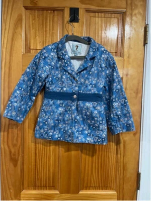 Little Girl Papo d'anjo Blue Button Floral Jacket - Image 1 of 3