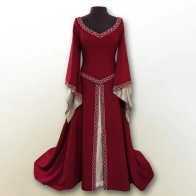 Mujer Vestido Medieval Renacimiento Disfraces Irlandés Largo Vestido Juegos con disfraces Vestido Retro Foto 1 de 4